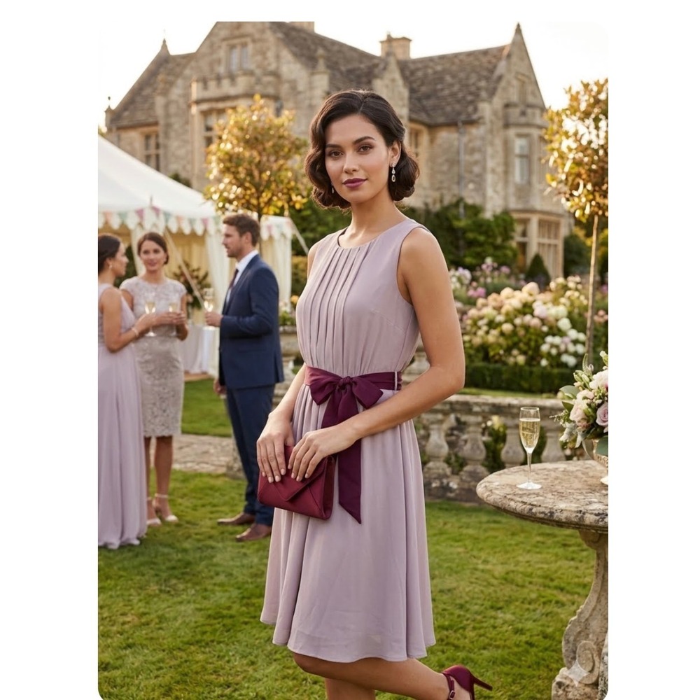 Forever 21 Cocktail Dress Women M Mauve Pleated Satin Tie Wedding Guest Romantic